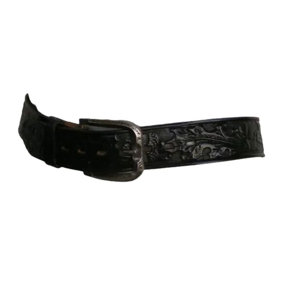 CHAMBERS Phoenix Leather Belt, 30, NO BUCKLE, Black, Hand finished Leaves/Acorns - Picture 3 of 9
